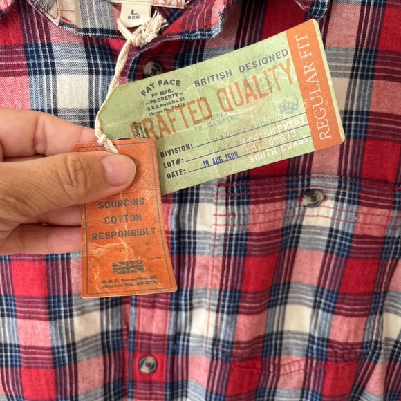 Fat Face Sz L Red Blue Plaid Long Sleeve Pockets Cotton Shirt Top Button Down - Picture 5 of 7